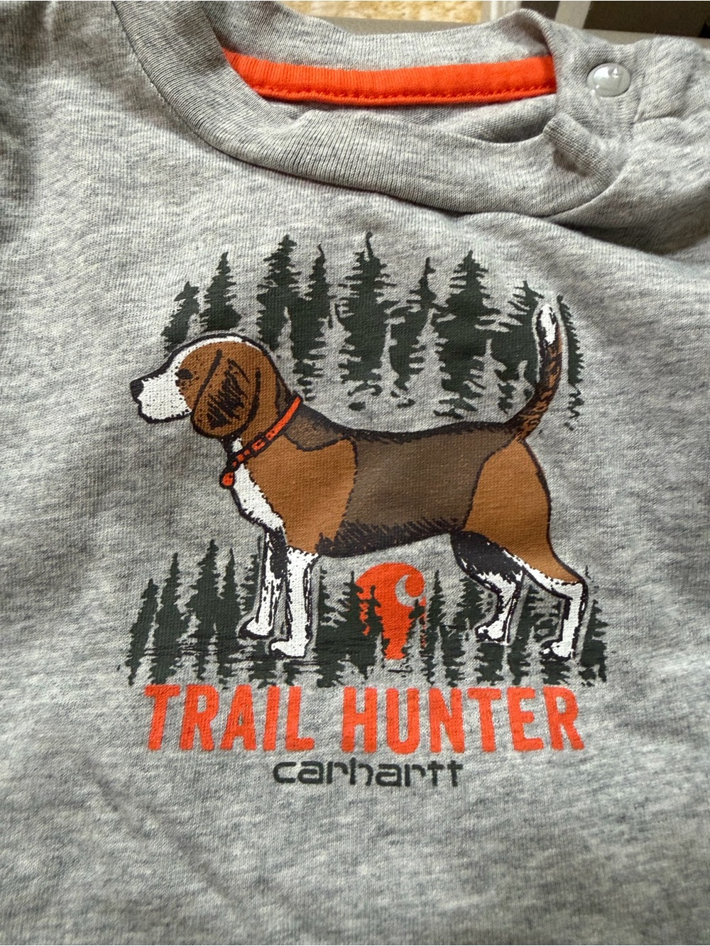 Carhartt Gray Baby Long Sleeve Tee with Orange Trim and Logo Size 6M VGUC
